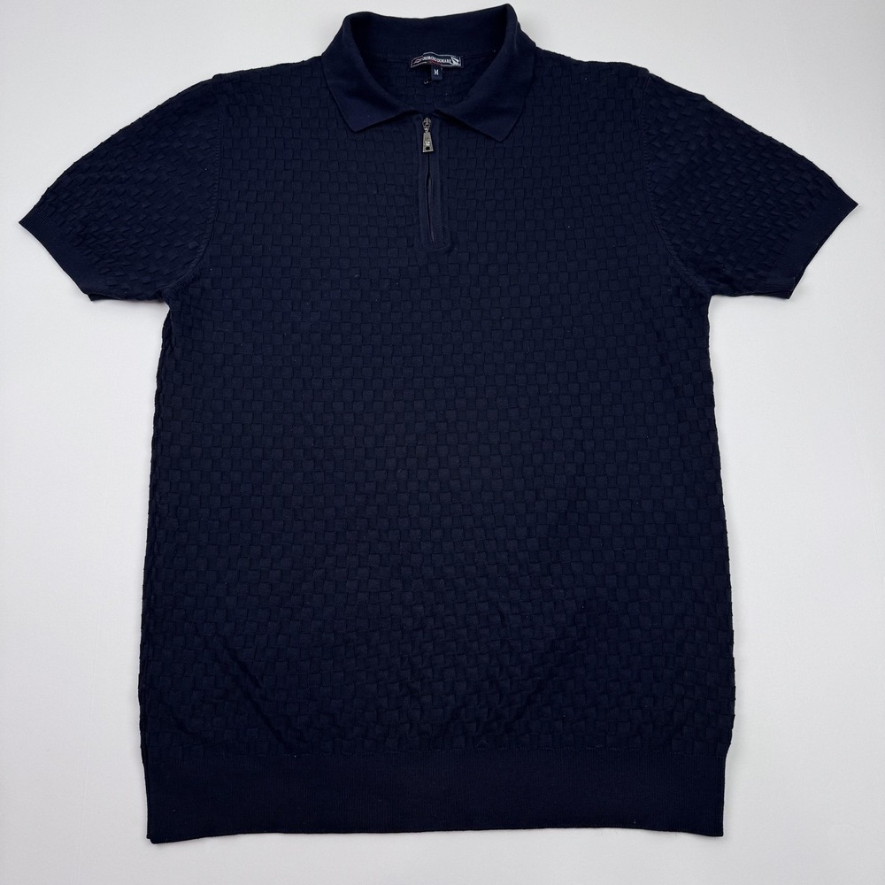 Giorgio Di Mare Polo Shirt Mens Medium (Small Fit) Blue Textured Knit 1/4 Zip